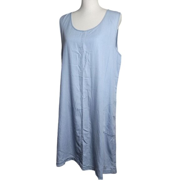 Renuar Dress Pocket Faux Denim Sleeveless Womens XL Simple Basic Blue Round Neck - Picture 10 of 11